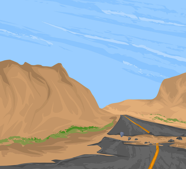 Сломанная дорога, сельская местность и транспорт
 - Вектор,изображение