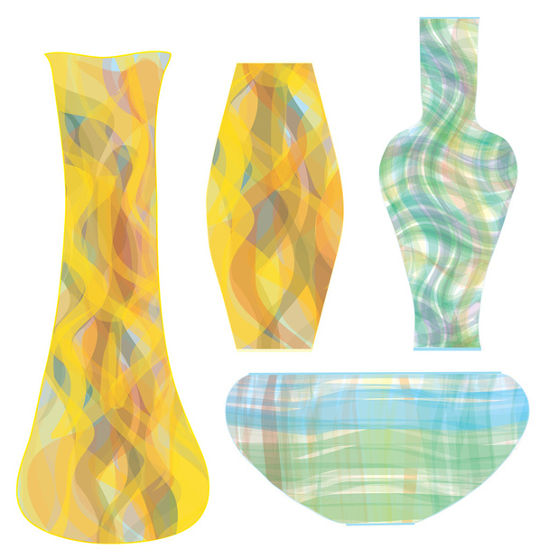 Коллекция стеклянных ваз в гранж полосатом красочном дизайне
 - Вектор,изображение