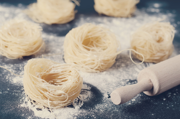 Fresh pasta and ingredient . Toned photo - Photo, Image