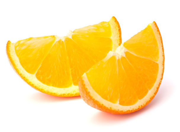Sliced orange fruit segments isolated on white background - Photo, Image
