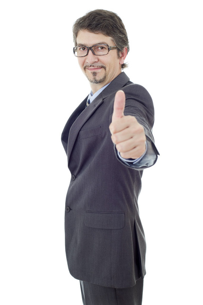 young business man going thumb up, isolated on white - Photo, Image