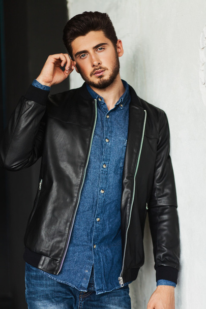 man posing in leather jacket - Photo, Image
