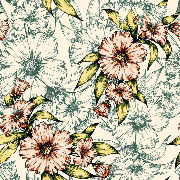 花のベクトルパターン - ベクター画像