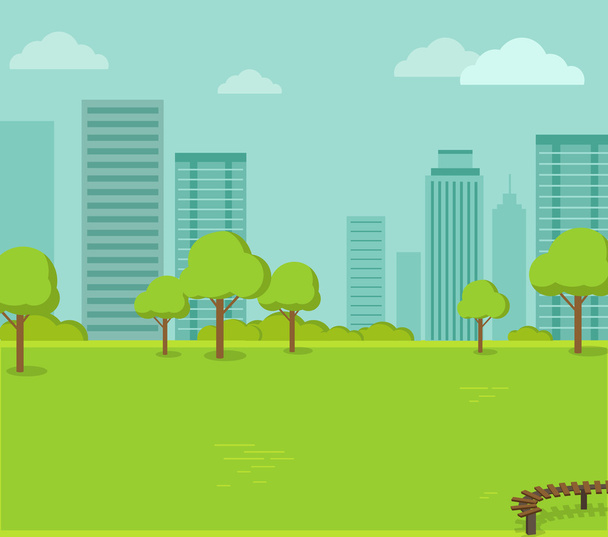 芝生と木々のあるシティパーク - ベクター画像