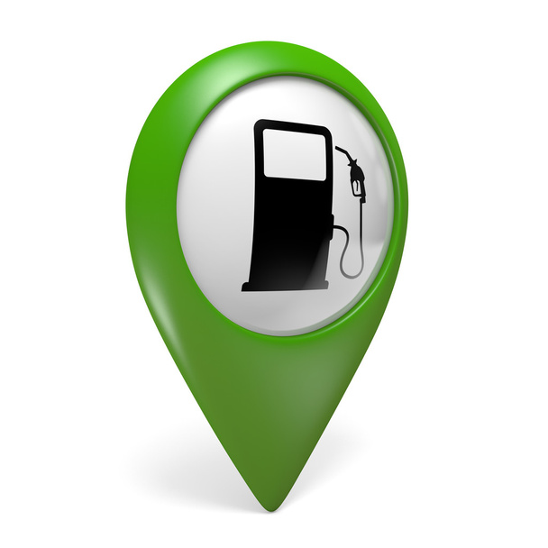 Εικονίδιο δείκτη πράσινο χάρτη με ένα σύμβολο αντλία καυσίμων για βενζινάδικα, 3d rendering - Φωτογραφία, εικόνα