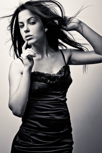 Black-white portrait of young romantic beauty. - Fotografie, Obrázek