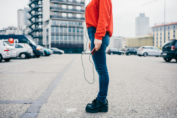 woman listening music with earphones - Photo, Image