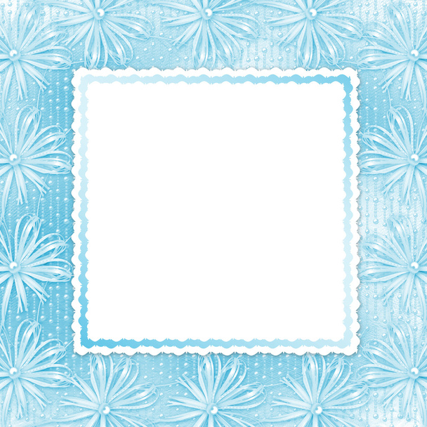 Blue card for invitation or congratulation with bow and ribbons - Valokuva, kuva
