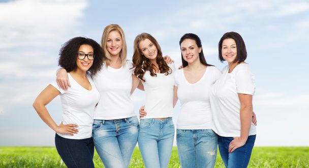 group of happy different women in white t-shirts - Photo, image