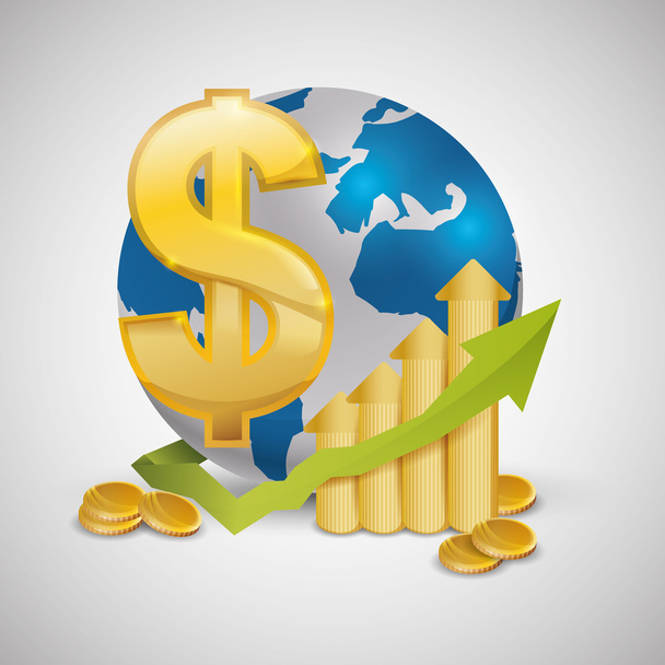 グローバル経済設計。お金のアイコン。孤立した図 - ベクター画像