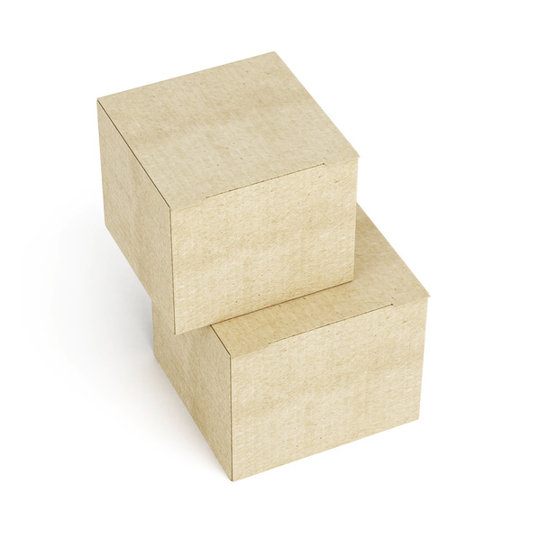 Top view of stack of cardboard boxes on white background. 3d ren - Photo, Image