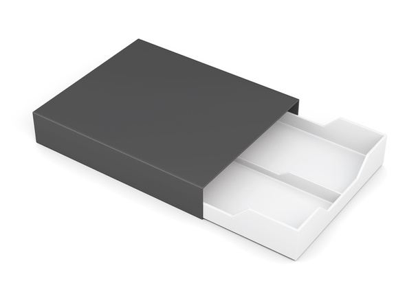 Schwarz-weiße Schachtel aus laminiertem Karton auf weißem Hintergrund - Foto, Bild