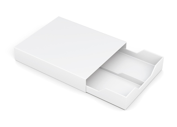 Otwarta szuflada pole na białym tle. renderowania 3D - Zdjęcie, obraz