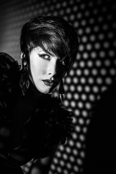 Beautiful Fashion Woman Face. Black-white photo. - Valokuva, kuva