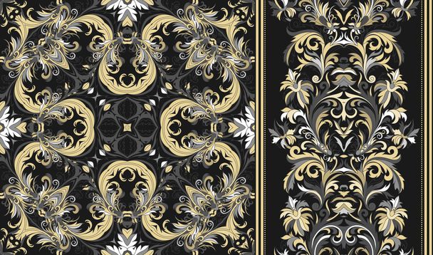 Set of seamless floral pattern and border for design. - Vektor, Bild