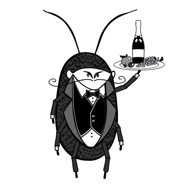 Cameriere scarafaggio. Un accogliente cameriere stilizzato che tiene in mano un piatto da portata
 - Vettoriali, immagini