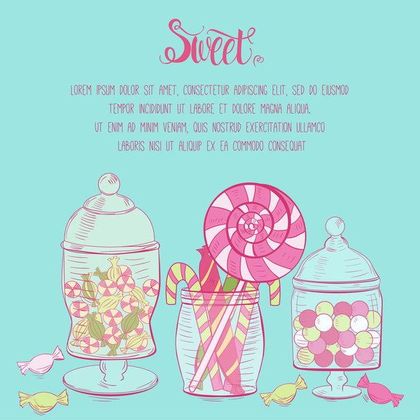 Template with cute jars with candies  - Vektor, kép