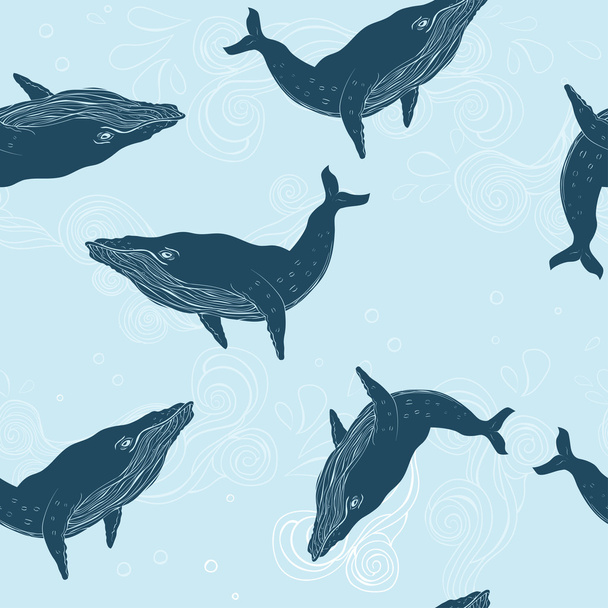 Seamless pattern with whales - Vector, afbeelding
