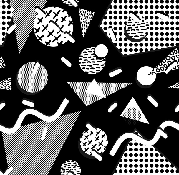 80s pattern with geometry shape in black and white - ベクター画像