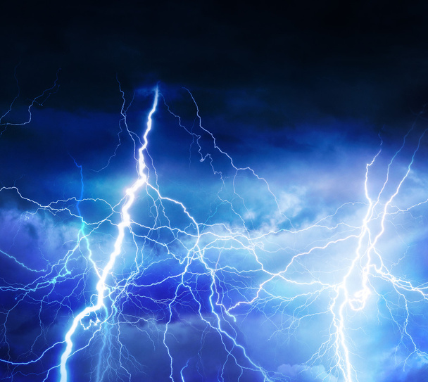 Lightnings, thunder and rain during summer storm - Photo, Image