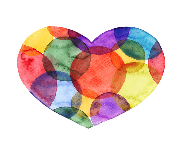 Ζωγραφική με νερομπογιές πολύχρωμη καρδιάς - Διάνυσμα, εικόνα