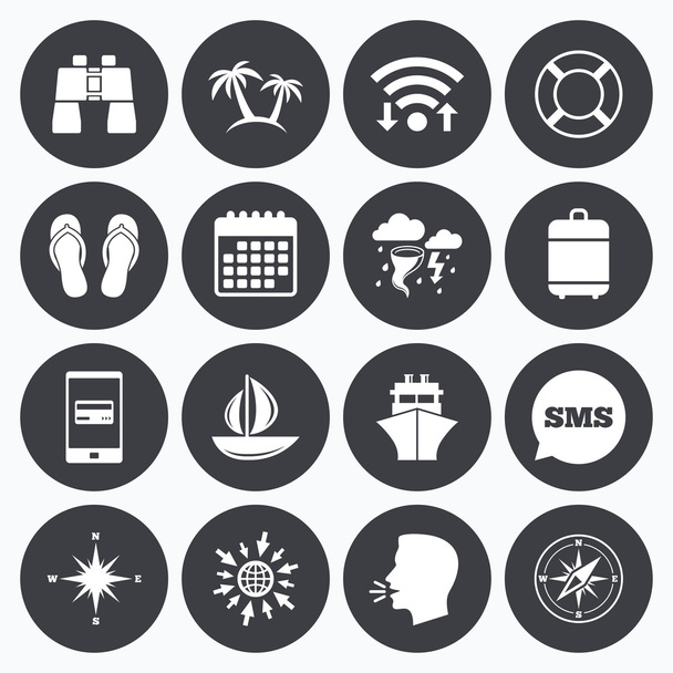 Cruise trip, ship and yacht icons.  - Vector, Imagen