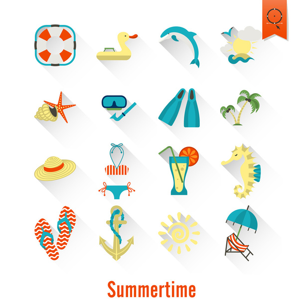 Summer and Beach Simple Flat Icons - Vector, Image