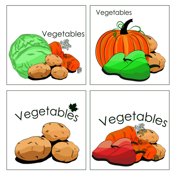 Set di adesivi di verdure nei mercati
 - Vettoriali, immagini