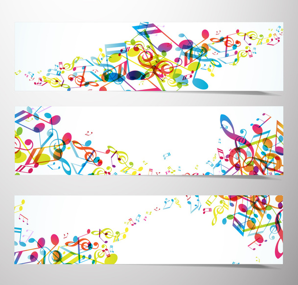 Set of website banners with colorful music notes. - Vetor, Imagem