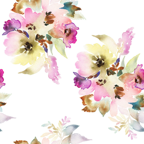 Seamless pattern with flowers watercolor - Foto, Imagem