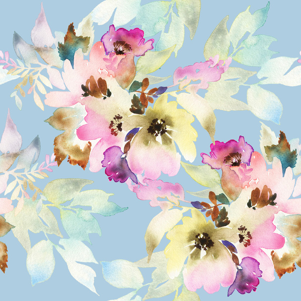 Бесшовный узор с цветами акварелью - Фото, изображение