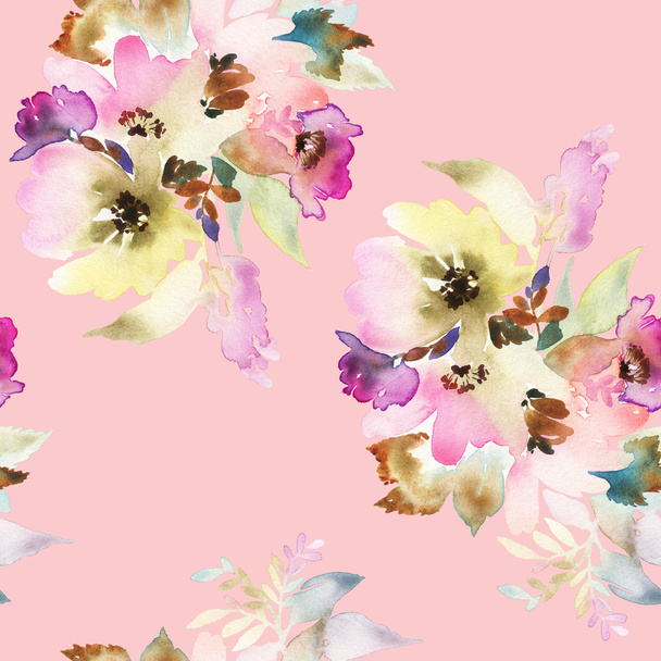 Seamless pattern with flowers watercolor - Foto, Imagem