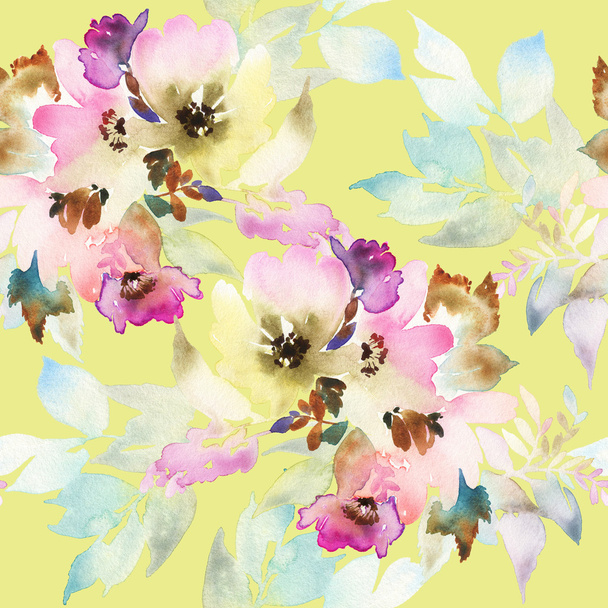 Seamless pattern with flowers watercolor - 写真・画像
