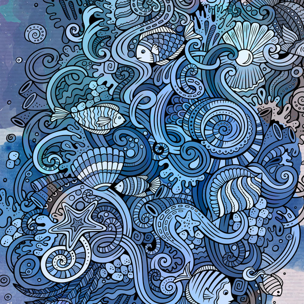 Χέρι-που καρτούν doodles Εικονογράφηση της υποβρύχιας ζωής - Διάνυσμα, εικόνα