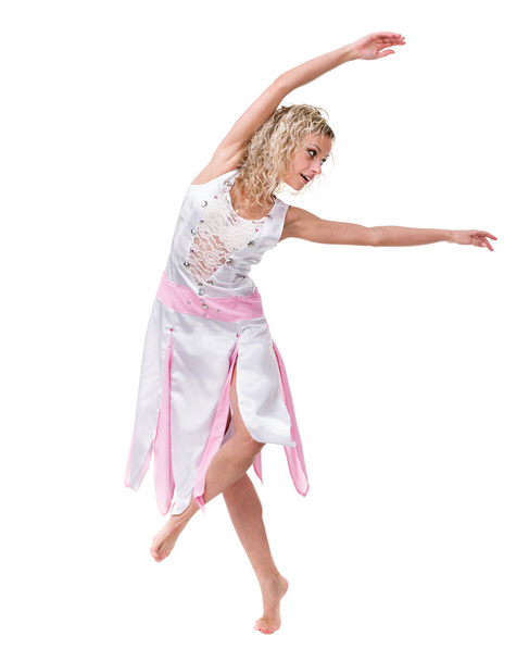 young woman dancing, isolated in full body on white - Foto, Imagen