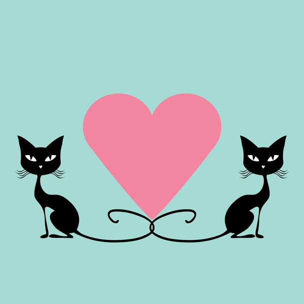 Card with cute black cats - Vektor, Bild
