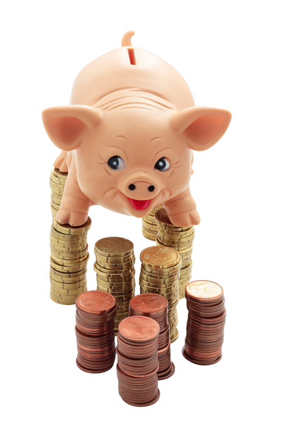Porky en columnas de monedas
 - Foto, Imagen