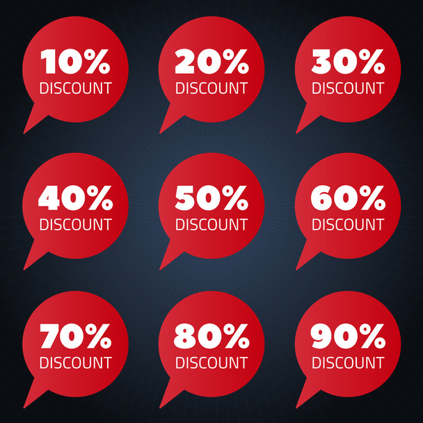Set of red percent discount bubbles - Vector, Image