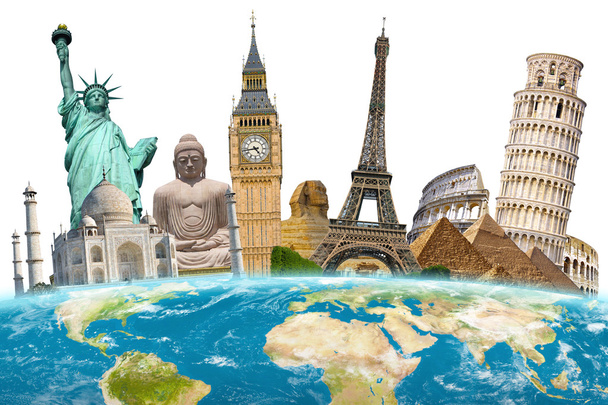 Famous landmarks of the world surrounding planet Earth - Photo, Image