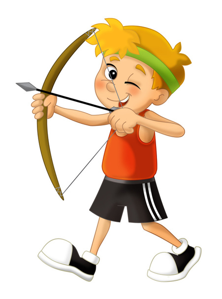 Cartoon kid shooting - bow - archer  - Foto, Bild