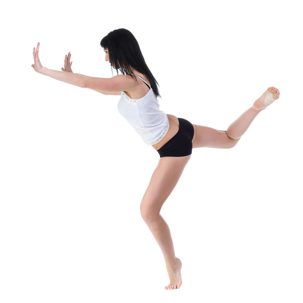 young woman dancing, isolated in full body on white - Фото, изображение