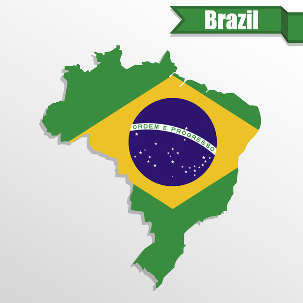Brezilya harita Brezilya bayrağı içinde ve kurdele ile - Vektör, Görsel