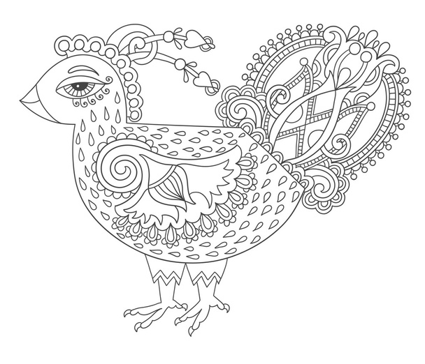 line art cock drawing for coloring book page joy to older childr - Vector, Imagen