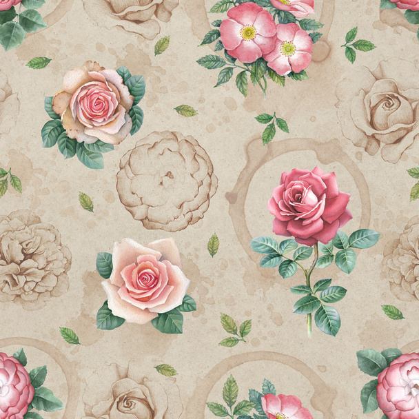 Watercolor rose  pattern - Foto, Imagen