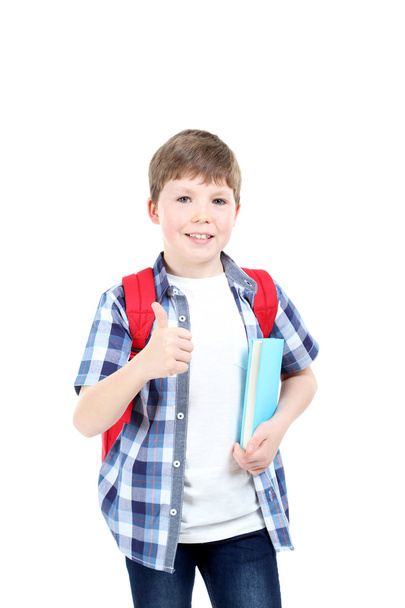 Boy with book and backpack - Φωτογραφία, εικόνα
