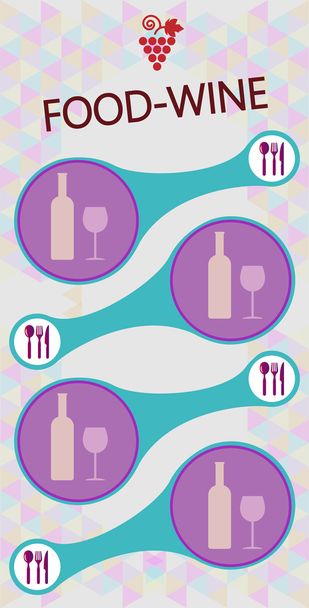 Food and wine info graphique, bouteille et verre avec cuillère, fourchette et couteau sur fond argenté. Image vectorielle numérique
. - Vecteur, image