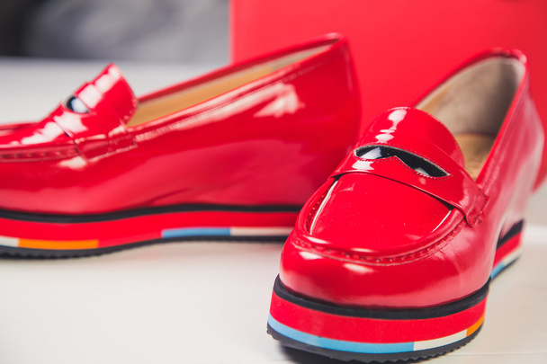 red shoes, stylish patent leather shoes - Фото, зображення
