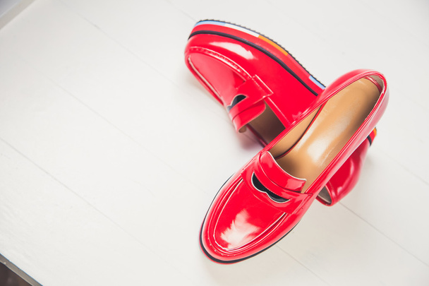 red shoes, stylish patent leather shoes - Фото, зображення