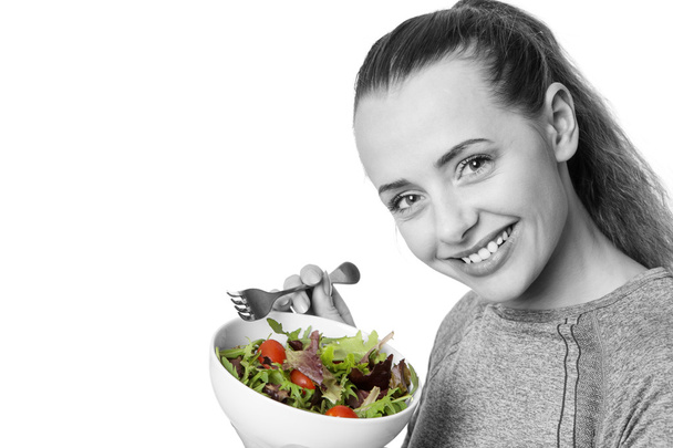 fitness woman eating salad - Photo, Image
