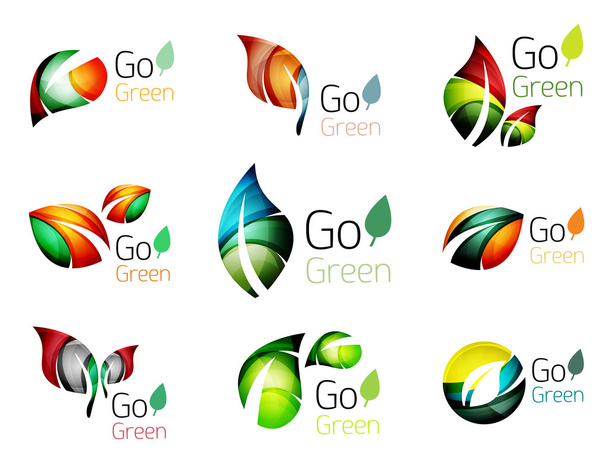 mehrfarbige abstrakte Blätter im Natur-Konzept-Logo-Set - Vektor, Bild
